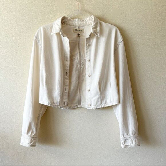 Madewell Denim Pleated Cropped Button Up Shirt Jacket - Picture 5 of 15